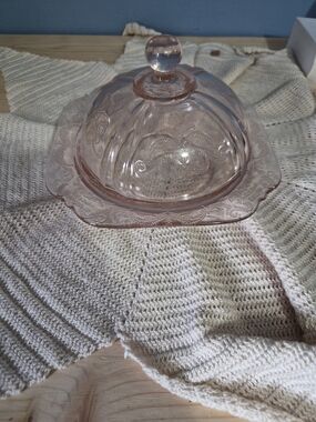 Vintage Recollection Pink by Indiana Glass Domed Covered Butter Dish Candy Dish